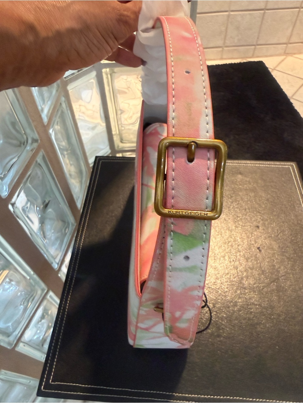 Kurt Geiger London "The Bond" All-Leather Tie-Dye Shoulder Bag. NWT. Full Set. - Picture 5 of 17